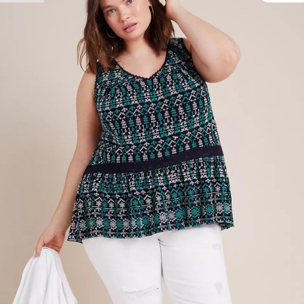 Maeve Anthropologie Cammie Embroidered Navy Peplum Top Women XL Boho Summer